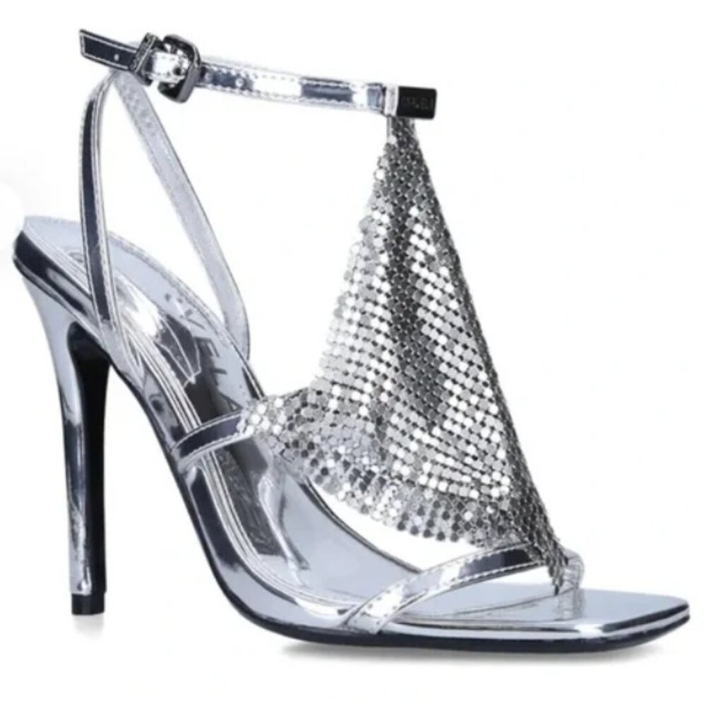 🤍BNIB Carvela by Kurt Geiger Silver Chainmail "Armour Stiletto" Sandal